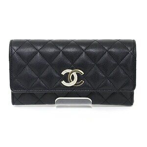 CHANEL Black Caviar Leather Logo Wallet